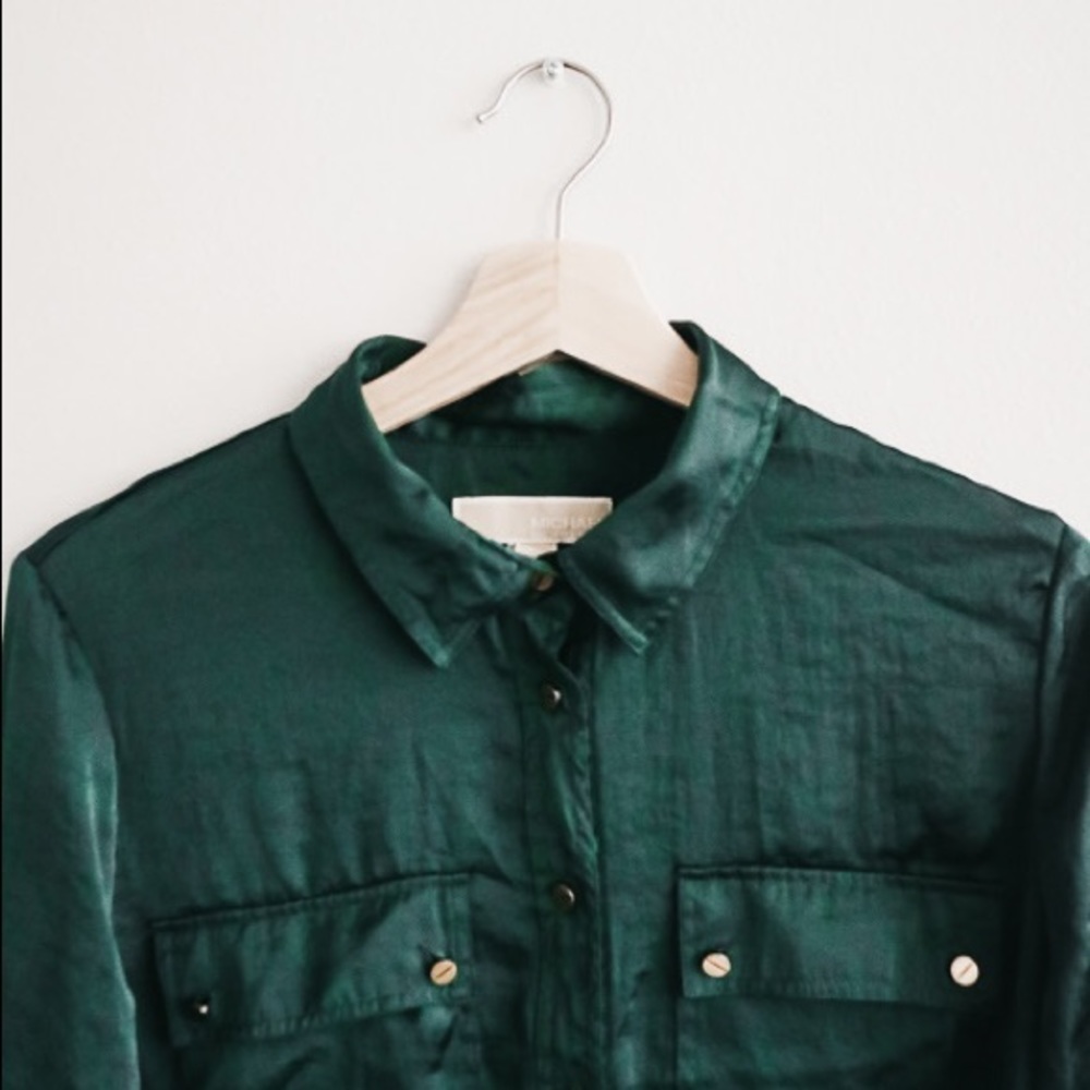 MICHAEL by Michael Kors Blouse Size L Dark Green